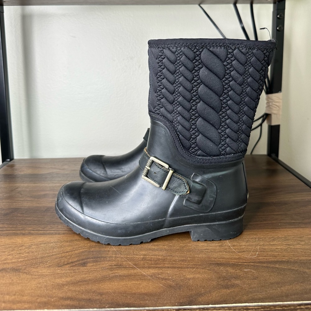 Sperry Black Quilted Rubber Waterproof Boots Sz 6